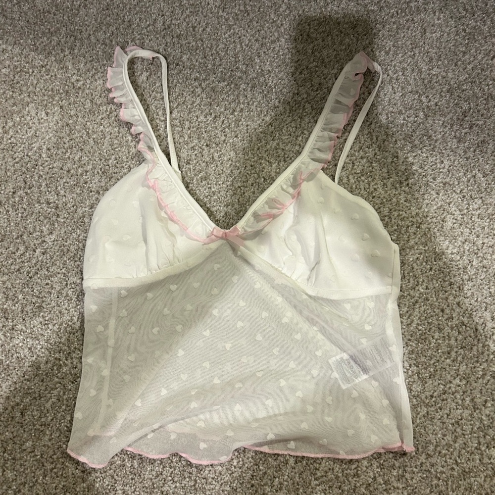 Edikted White and Pink Lace Trim Chemise